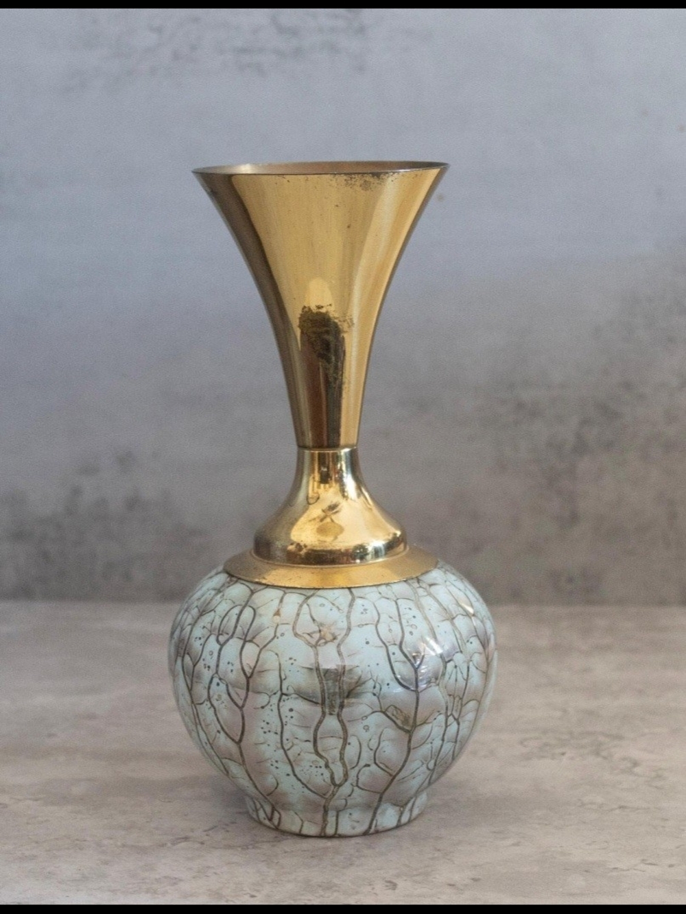 Vintage handpaided Delft Holland ceramic and brass vase.